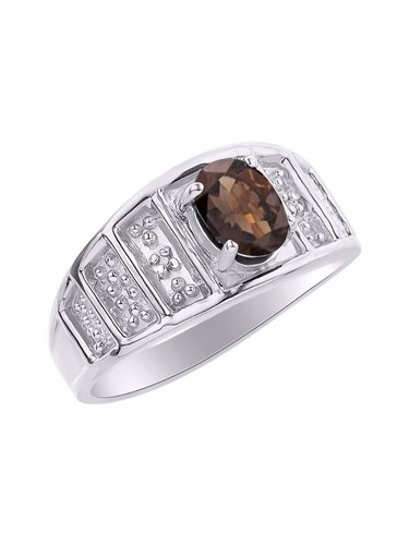 Rylos 14k White Gold Ring Smoky Quartz & Diamond 7X5MM Gemstone Birthstone - Picture 3 of 3