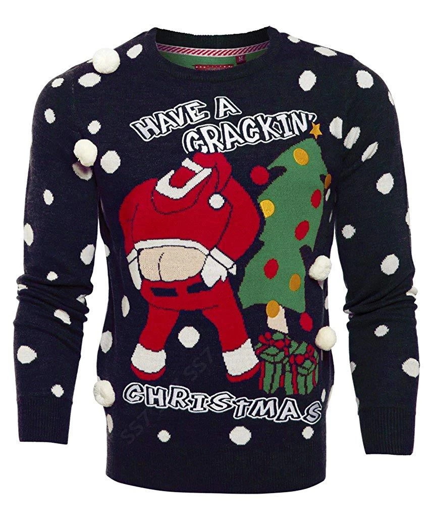 Mens Christmas Jumper Xmas Knitted Santa Crackin Novelty 3D
