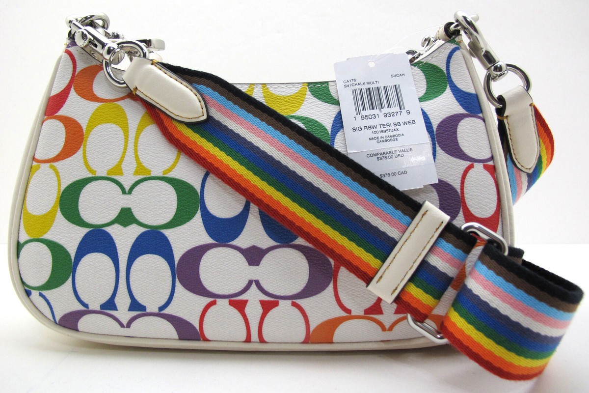 NEW Authentic COACH TERI Signature Rainbow Web Strap Crossbody