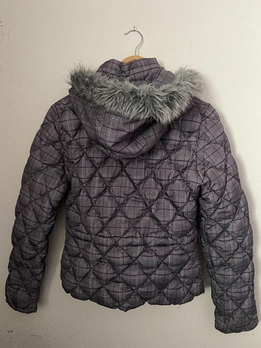 Black Rivet Women's Gray Purple with Gray Faux Fur Quilted Coat Size Small - Picture 3 of 3