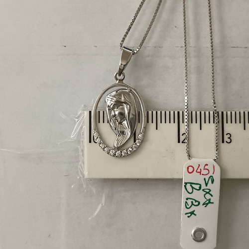 Collar De Mujer Con Colgante Madonna En Oro Blanco 18KT Y Zirconios 3 Gr. - Imagen 10 de 10