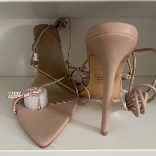 EGO KNOTTED LACE UP DIAMANTE RING DETAIL POINTED TOE STILETTO HEEL IN NUDE. UK 7 - Picture 4 of 14