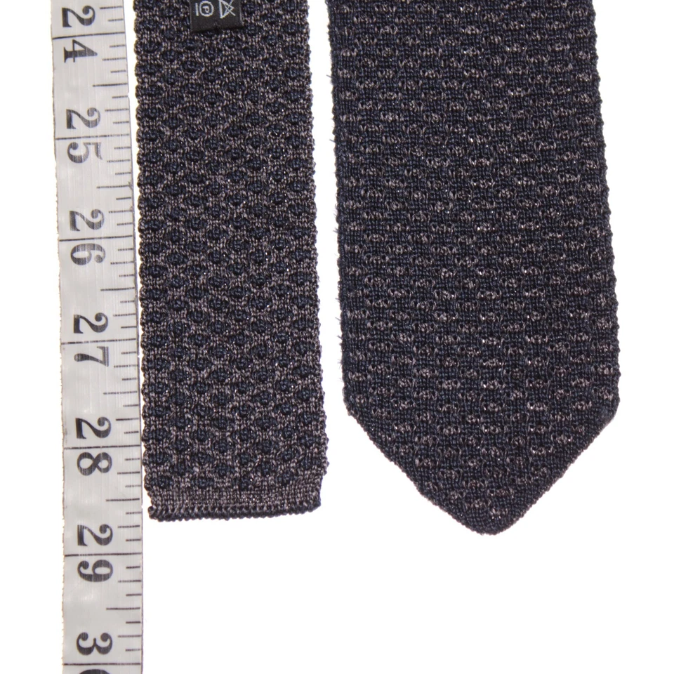 Corbata de punto Italo Ferretti nueva con etiquetas en azul marino y gris 100 % seda hecha en Italia Foto 4 de 4