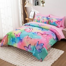 Butterfly Comforter Set Full Size 8 Piece Bed in A Bag Colorful Flowers Leave...