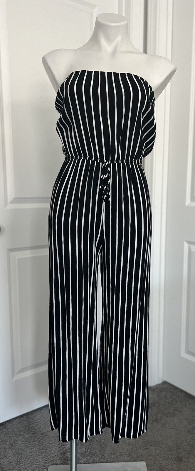 Ambiance Black And White Stripped Halter Romper S… - image 1