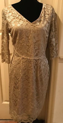 slim fit dress slacks Nicola Bathie For Antonio Melani Champagne Sequin Dress NWT