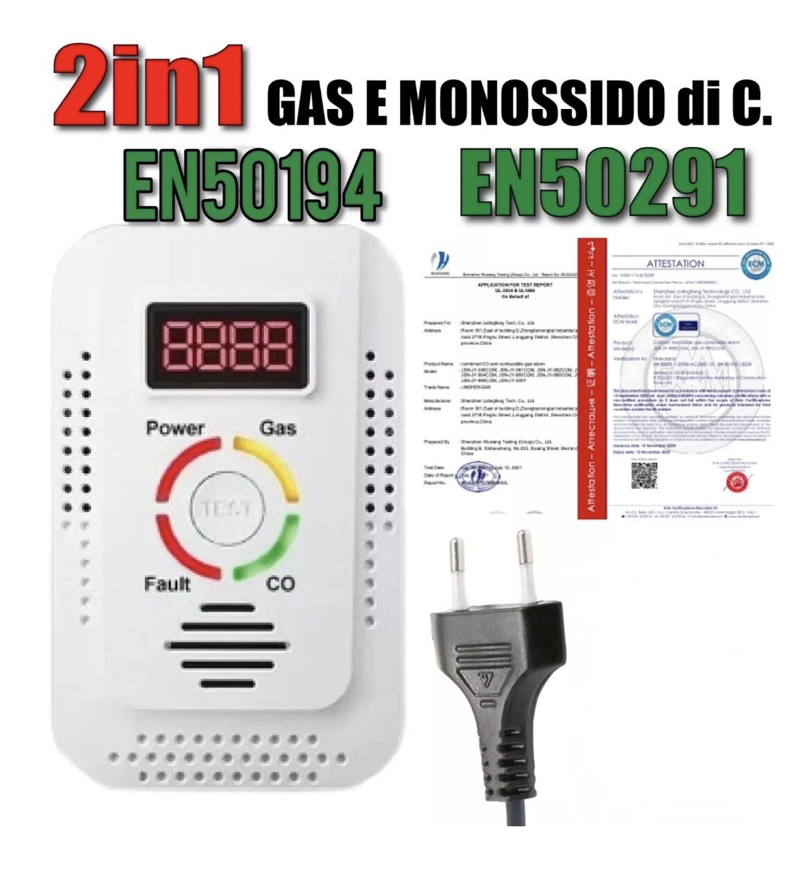 RoHS COMPLIANT - Rilevatore Monossido di Carbonio e Gas 2in1 Certificato per Strutture Ricettive - Miniatura 3