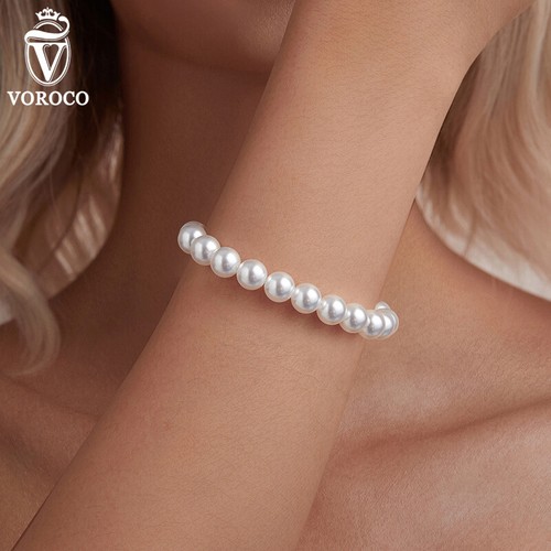 Voroco 925 Sterling Silver Elegant 8-6MM Pearl Bracelet For Women Gifts Jewelry - Picture 12 of 28