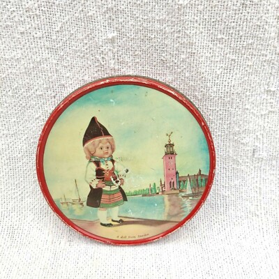 1960s Vintage Puppe Aus Schweden Grafiken Nutrine Bonbons Werbe Dose Box T1024