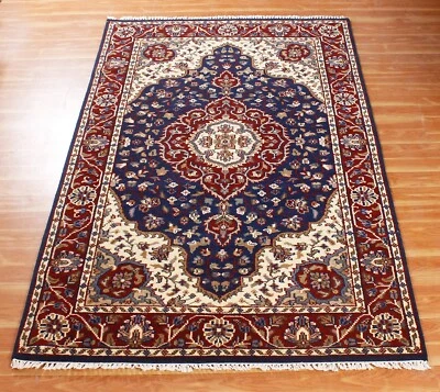 Traditionnel Noués à la Main Bleu Zone Tapis Parisien Salon Pièce Laine 1.5x2.4m - Photo 1/4