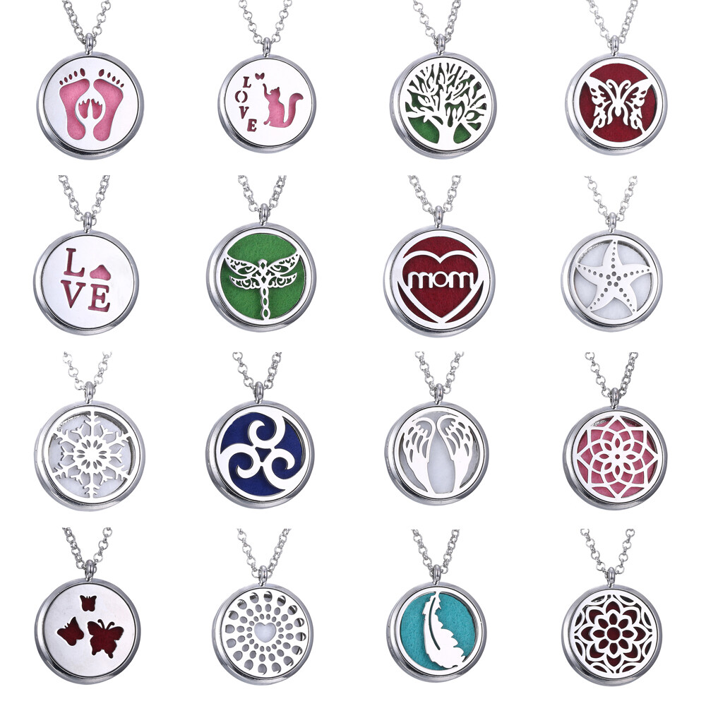 Aromatherapy Essential Oil Diffuser Locket Necklace Round Pendant