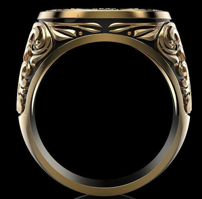 Anillo para hombre masónico argentium plata circonita cúbica esmalte negro amarillo rodio Foto 4 de 4