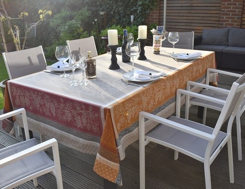 Jacquard Tablecloth Cotton Taupe Grapes 160x200 cm France Teflon Protection - Picture 4 of 7