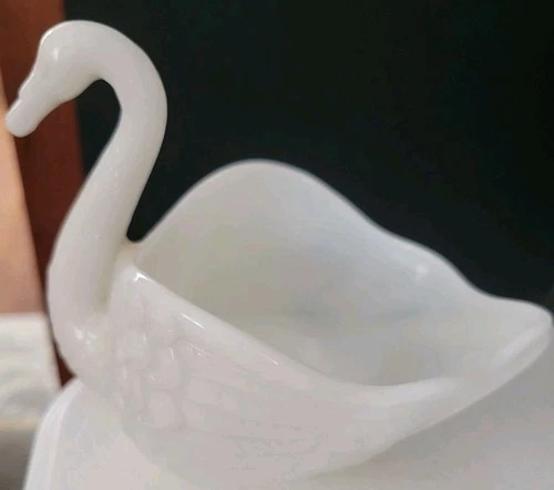 Vintage Imperial milk glass swan candy, nut dish