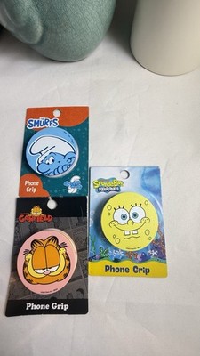 Smurfs~SpongeBob~Garfield Phone Grips~Nickelodeon~Lot Of 3