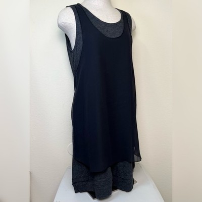 Number 13 Sleeveless Two-Layer Charcoal Gray & Black Tunic Tank Top Dress Size S