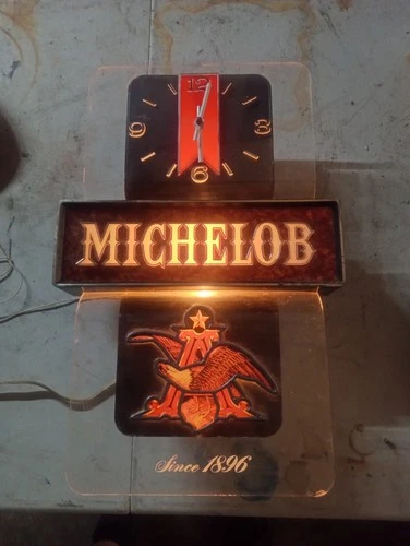 Vintage 1970s Michelob Beer Lighted Clock Advertising Sign Works FREE SHIPPING