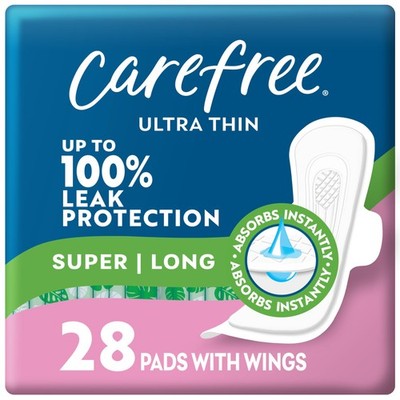 Carefree Ultra Thin Super Long Sanitary Pads With Wings 8 Hours Leak Protection