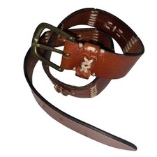 Express Woman's S Brown Leather Statement Belt 1 1/4" W 33 1/2" L Pre-Owned