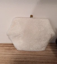 VTG WHITE IVORY / CREAM & GOLD BEADED WEDDING CLUTCH Strawbridge And Clothier