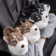 Winter Cotton Slippers Cartoon Dog Warm Indoor Shoes Anti Slip Home Slides