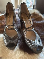 Gastone Lucioli Italian Made Leather Platform Stiletto Heels Gray Size 39.5