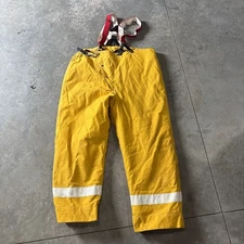 Globe 44x28 Firefighter Bunker Turnout Pants Yellow White w/ Suspenders RN20466
