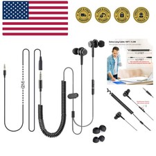 Long Cord Earbuds for TV  PC, 18ft / 5.5m Extension Cable Earphones with Mic...