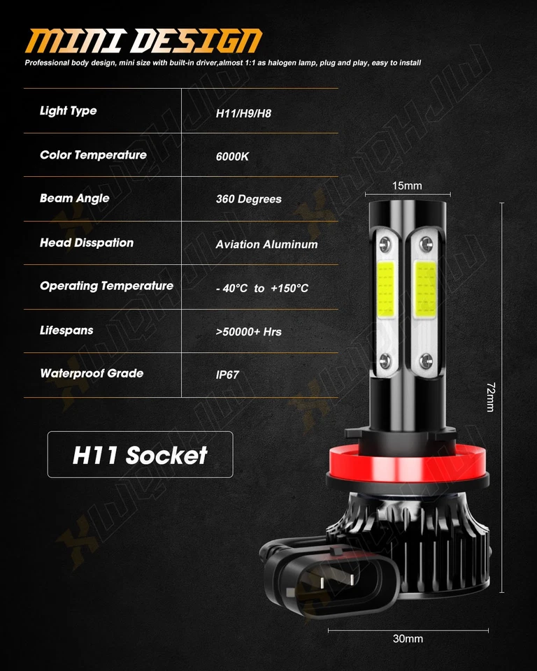 For 2011-2017 Toyota Sienna 6000k LED Headlight + Fog Light 6X Bulbs Combo Kit - Image 2 of 4