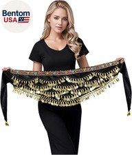 Women'S Belly Dance Hip Scarf with Gold Coins Triangular Belly Dancing Wrap Belt