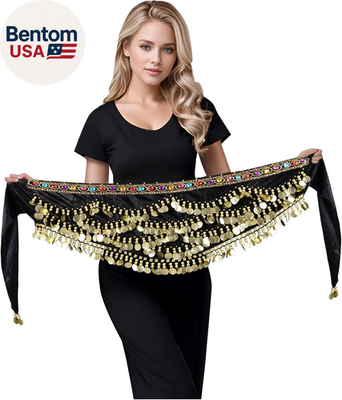 Women\'s Navy Blue Triangular Belly Dancing Hip Scarf Wrap Skirt with Gold Coins Belly Dance Plus Size Chiffon Triangular Pattern Hip scarf  main image 4