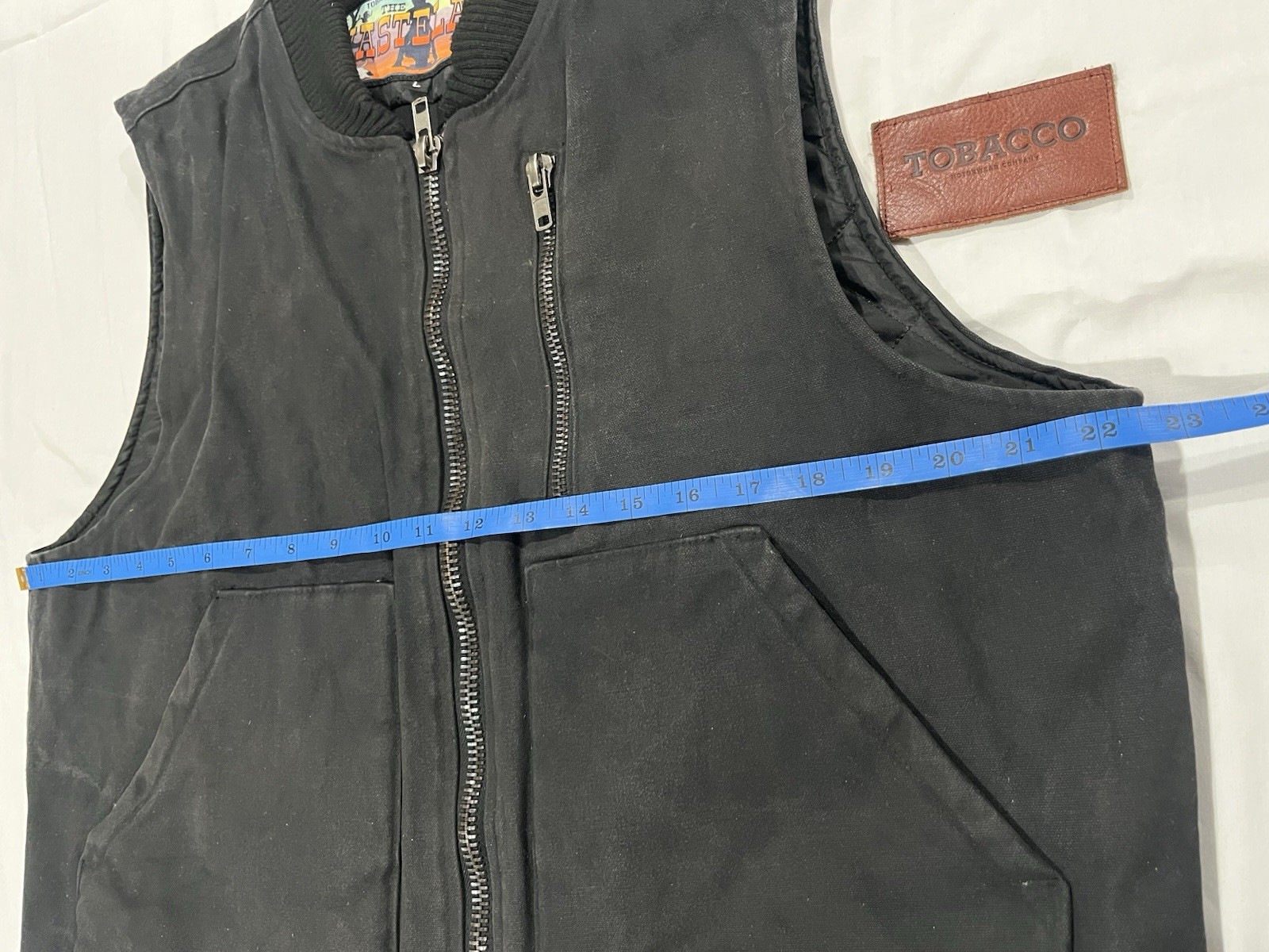 Tobacco Motorwear Wasteland Vest Black Quilt Lined Heavy Waxed Canvas USA Size L