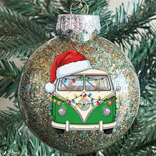 VW Volkswagen Bus Christmas Ornament Green bus w Christmas lights customizable