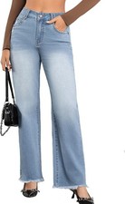 Wide Leg High Waist Jeans for Women, Straight  Boyfriend Style, Casual Fit