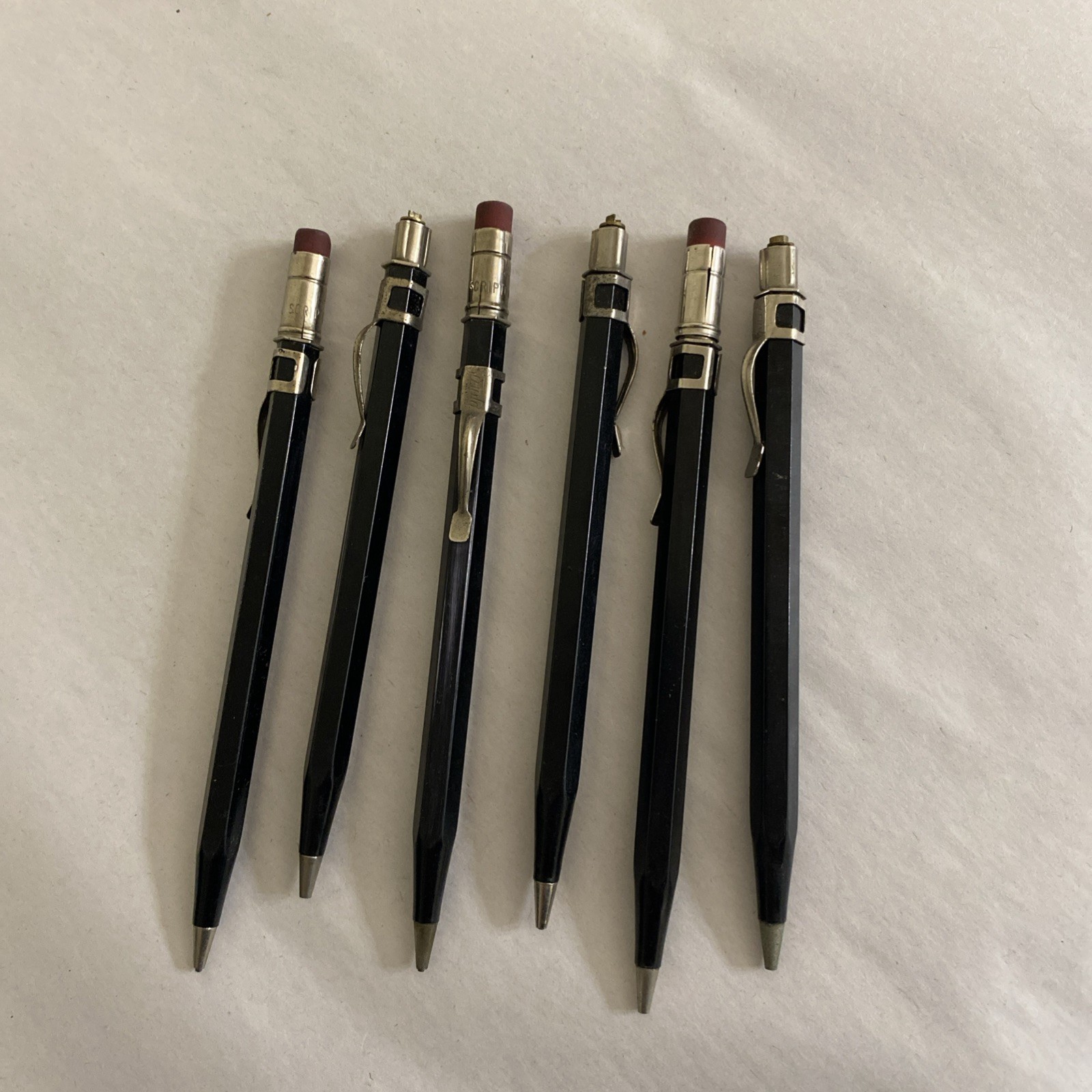Lot of 6 Vintage Scripto Mechanical Pencils Black Hex 1940s USA As-Is ...