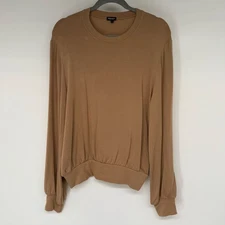 Bleusalt The Bubble Crew Women's Size 2 M Camel Billowy Sleeve Stretch Normcore