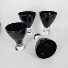 Set of 4 LSA International Elina Black Clear Wine Glass Goblet 5.5"T Poland