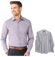 Chaps purple & white square slim fit button up dress shirt long sleeve & pocket