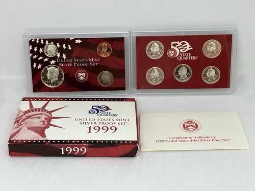 1999-S U.S Mint 9 Coin Silver Proof Set w/ OGP Box And COA - 第 1/15 張圖片