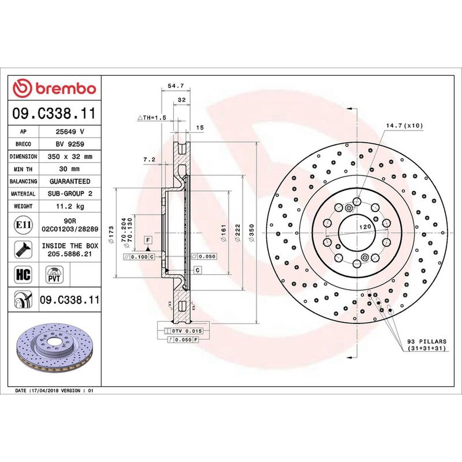 BREMBO Brake disc HONDA 09.C338.11 45251TV8E02 Brake rotor,Brake discs,Brake rotors - Image 2