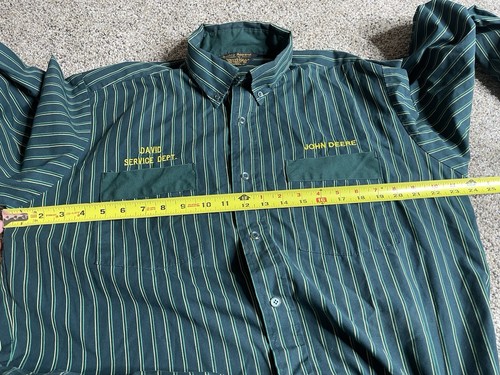 Vintage John Deere Striped Work Shirt Snap Button Logo Green Size Large /XL - Picture 6 of 6