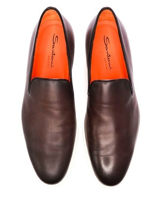 Santoni Tan Leather Slip-On Loafers Santoni Slip-On Suede Loafers | Saks Fifth Avenue main image 4