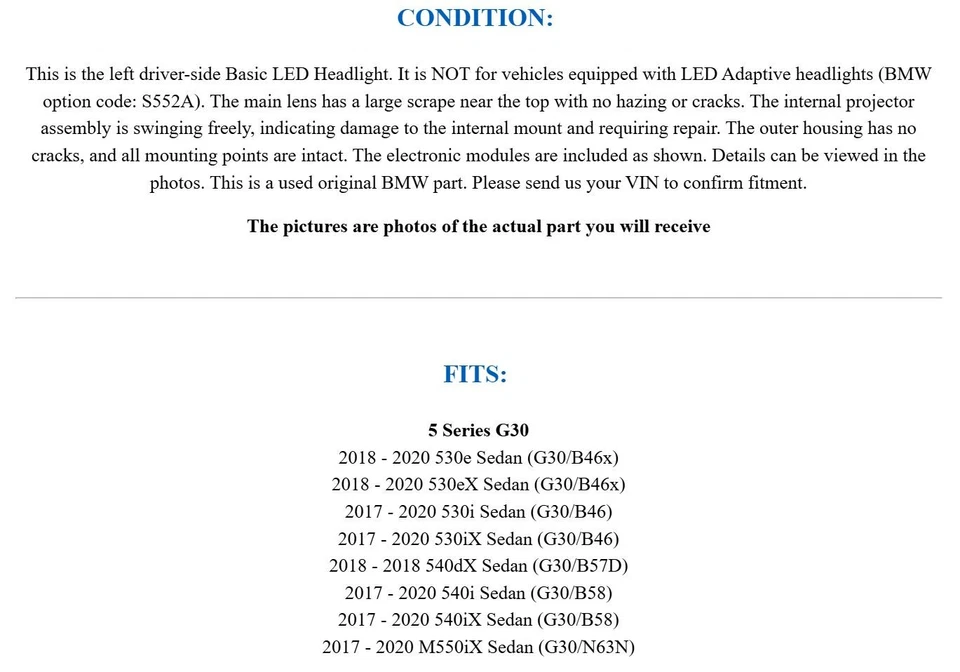 Faro LED básico para conductores izquierdos BMW G30 serie 5 2017-2020 dañado OEM Foto 2 de 4
