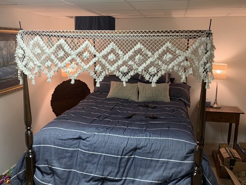 Vintage Heirloom Cotton Hand Tied Double Diamond Canopy For Queen Bed