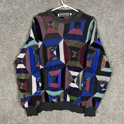 Vintage Marienbad Sweater Mens Large Multicolor Geometric Crewneck Knit Made USA