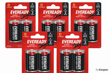 10x Eveready Super Heavy Duty D Zinc Batteries Emergency Lighting Long Expiry UK