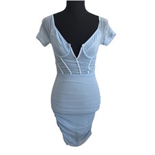 Fashion Nova Fine And Flirty Y2K Babydoll Mini Dress Light Blue Corset Mesh S