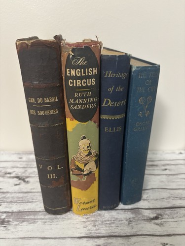 Lot of 4 Misc Books Red/Blue Leather Decor Staging Display Antique Old Vintage