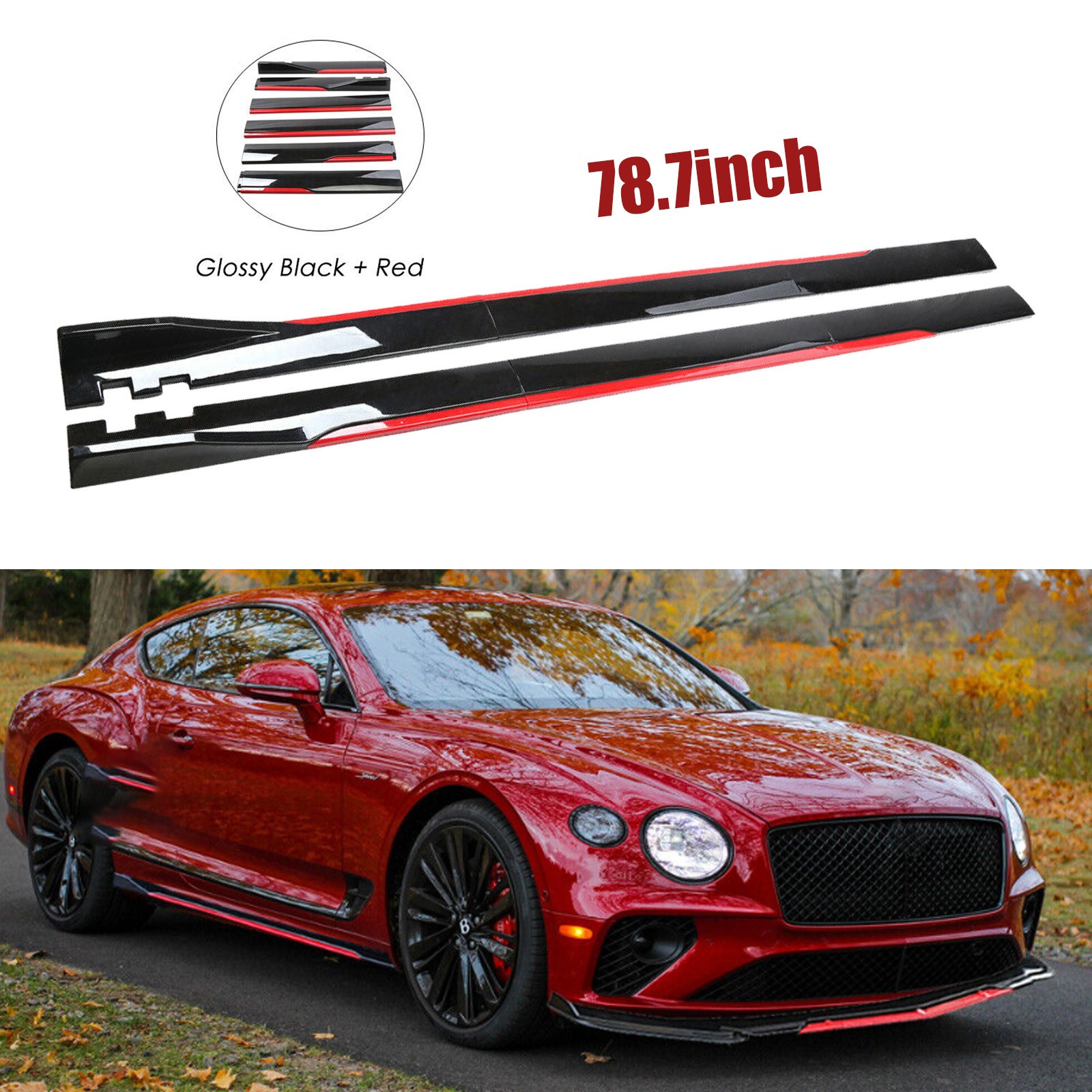 Glossy Black 2m Side Skirt Extension Spoiler Splitter For Bentley Continental
