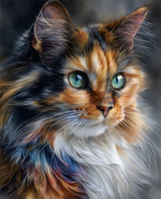 8x10 Cozy Storybook Cat with Very Long Hair Art Print Cottagecore - 702970785